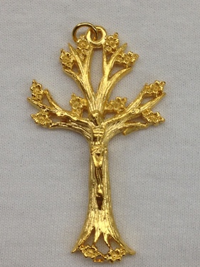 Photo of GOLD PLATED PEWTER TREE OF LIFE CRUCIFIX 1465