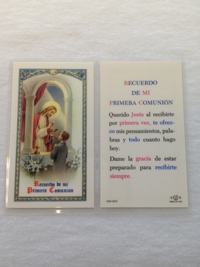 Photo of FIRST COMMUNION LAMINATED HOLY CARD FOR A BOY IN SPANISH 700-002