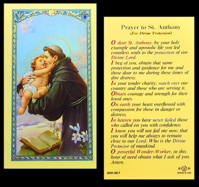 Photo of ST. ANTHONY DIVINE PROTECTION LAMINATED HOLY CARD 800-067