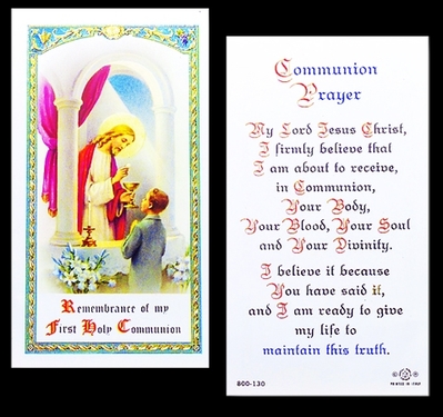 Photo of FIRST COMMUNION LAMINATED HOLY CARD FOR A BOY 800-130