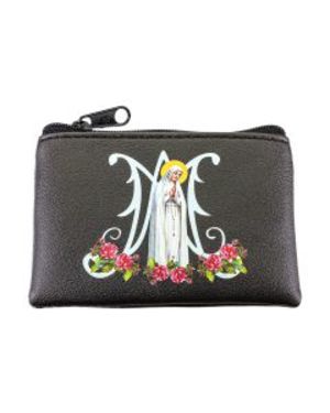 Photo of OL OF FATIMA BLACK LEATHERETTE ZIPPER ROSARY CASE 910BK