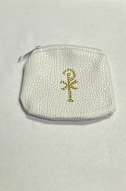 Photo of SOFT WHITE VINYL ZIPPER ROSARY CASE W/ CHI RHO SYMBOL 930W