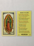 Photo of RIGHT TO LIFE LAMINATED-O.L. OF GUALDALUPE HOLY CARD 800-321