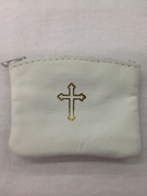 Photo of WHITE LEATHER ZIPPER ROSARY CASE 905W