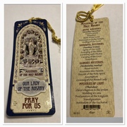 Photo of OUR LADY OF THE ROSARY LAMINATED BOOKMARK WITH TASSEL, MYSTERIES ON BACK OL-BK